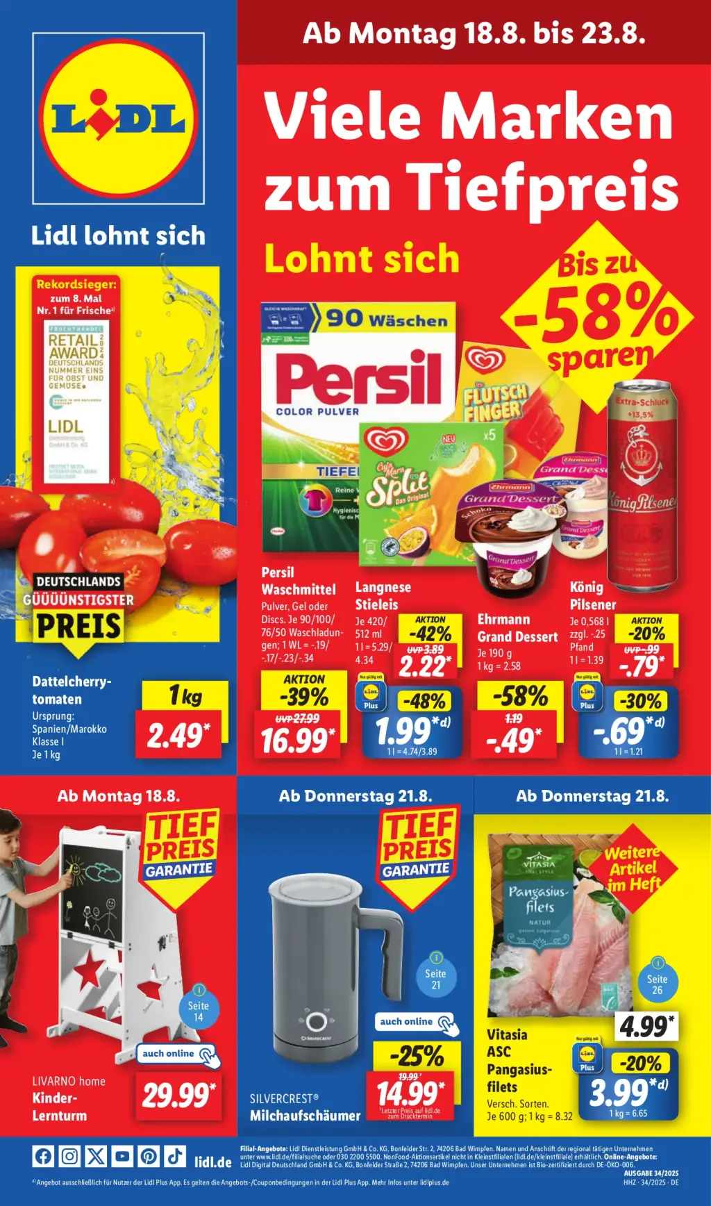 Lidl Prospekt KW34 mit aktuellen Angeboten und attraktiven Rabatten – günstige Lebensmittel, Sparen Sie bei Lidl Prospekt diese Woche!