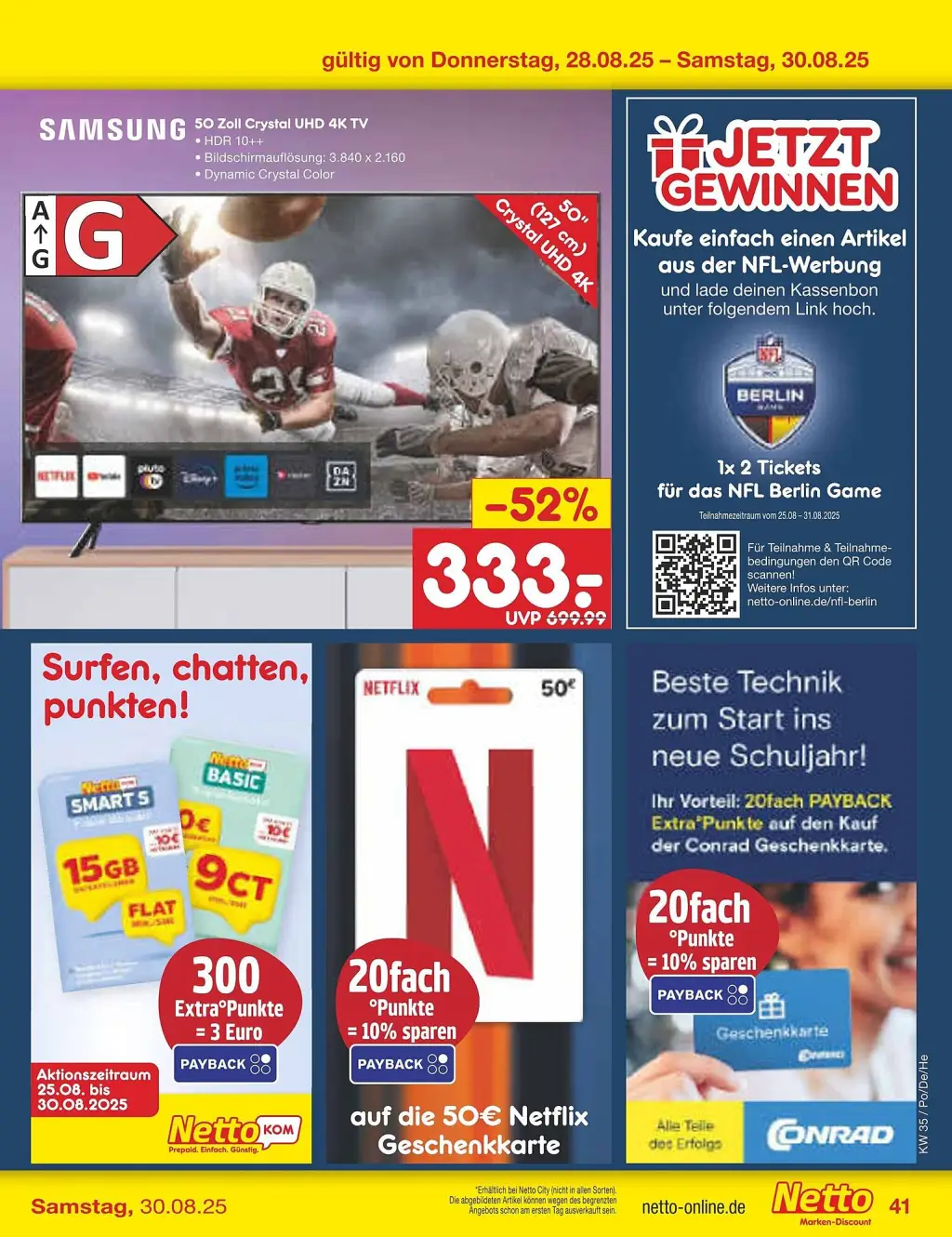 Netto Marken-Discount Prospekt KW35 mit aktuellen Angeboten und attraktiven Rabatten – günstige Lebensmittel, Sparen Sie bei Netto Marken-Discount Prospekt diese Woche!