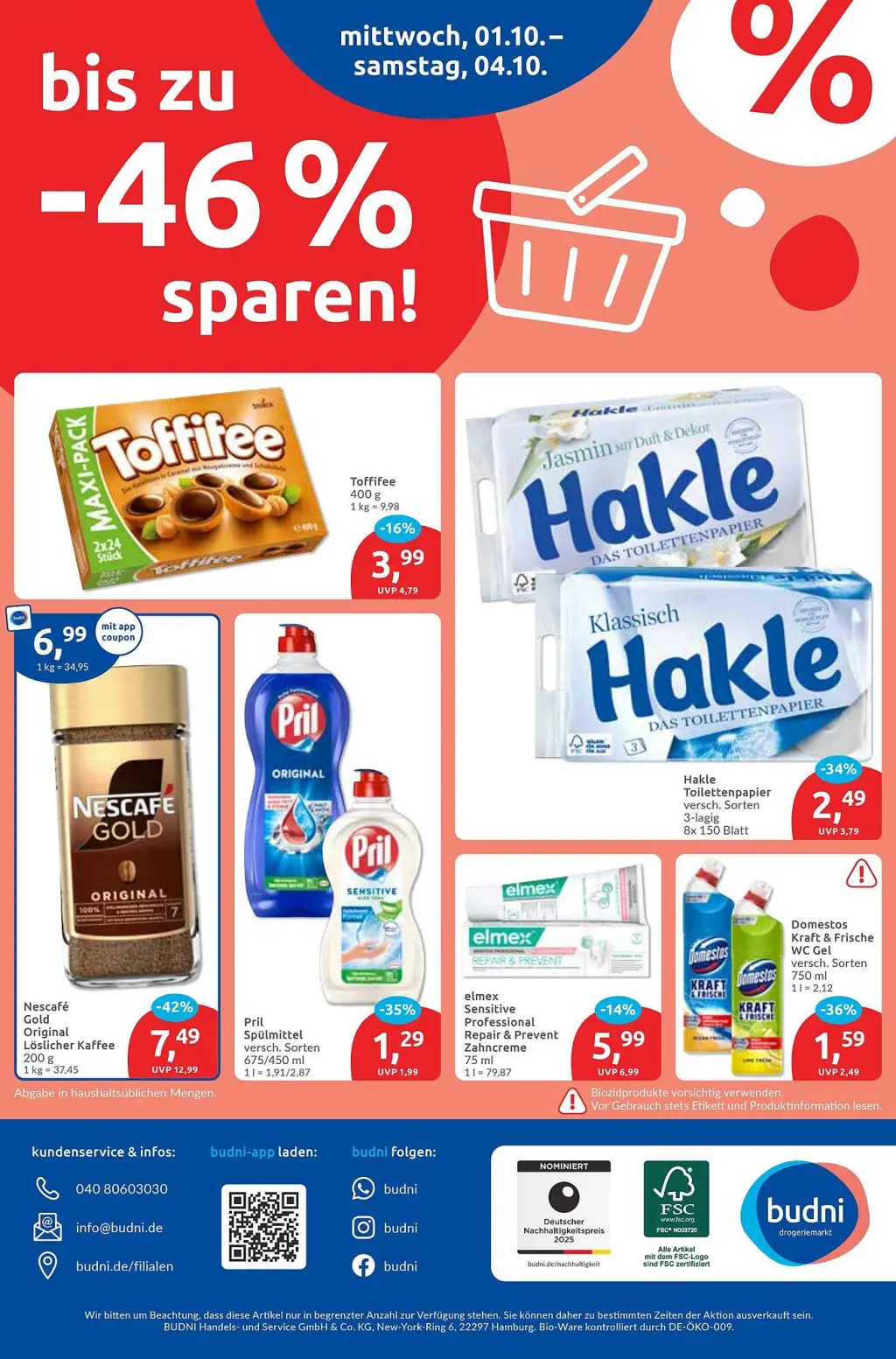 Budni Prospekt KW40 mit aktuellen Angeboten und attraktiven Rabatten – günstige Lebensmittel, Sparen Sie bei Budni Prospekt diese Woche!