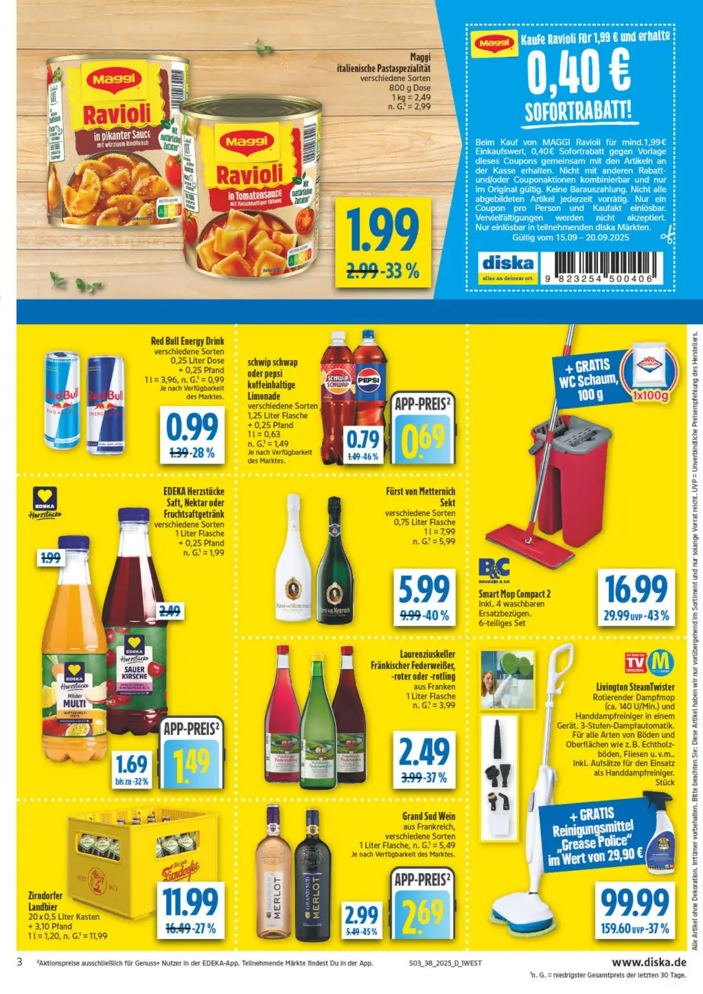 diska Prospekt KW38 mit aktuellen Angeboten und attraktiven Rabatten – günstige Lebensmittel, Sparen Sie bei diska Prospekt diese Woche!