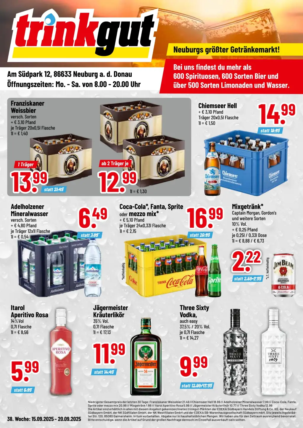 trinkgut Prospekt KW38 mit aktuellen Angeboten und attraktiven Rabatten – günstige Lebensmittel, Sparen Sie bei trinkgut Prospekt diese Woche!