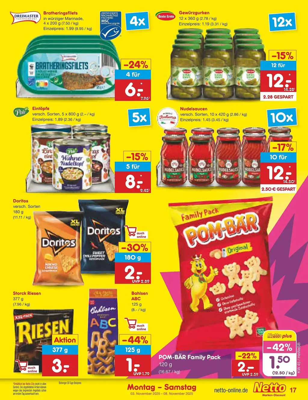 Netto Marken-Discount Prospekt KW45 mit aktuellen Angeboten und attraktiven Rabatten – günstige Lebensmittel, Sparen Sie bei Netto Marken-Discount Prospekt diese Woche!