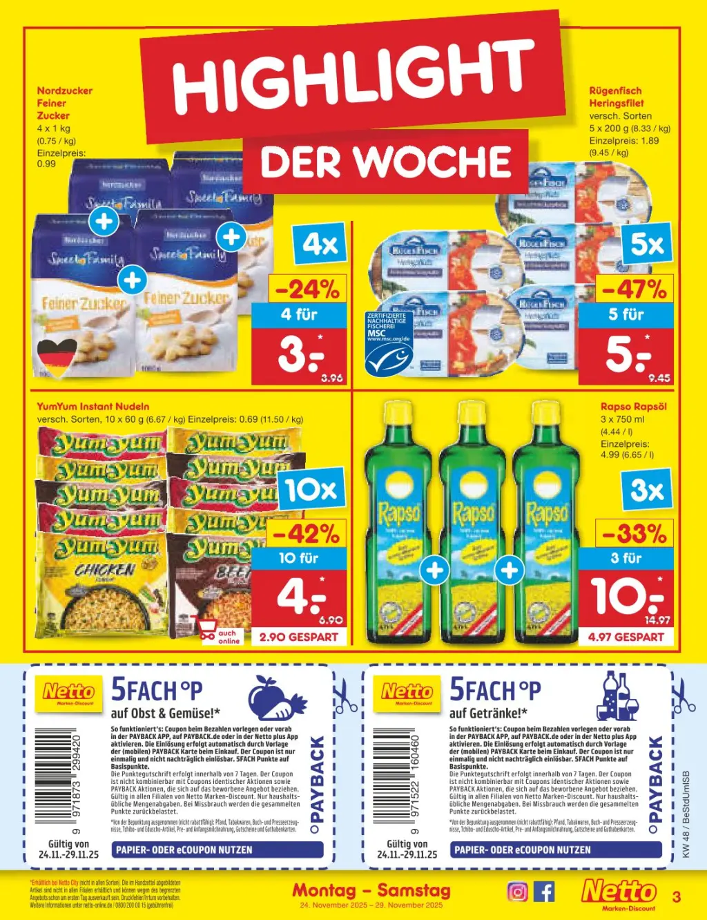 Netto Marken-Discount Prospekt KW48 mit aktuellen Angeboten und attraktiven Rabatten – günstige Lebensmittel, Sparen Sie bei Netto Marken-Discount Prospekt diese Woche!