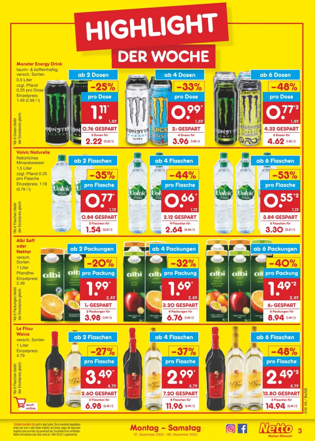 Netto Marken-Discount Prospekt KW49 mit aktuellen Angeboten und attraktiven Rabatten – günstige Lebensmittel, Sparen Sie bei Netto Marken-Discount Prospekt diese Woche!