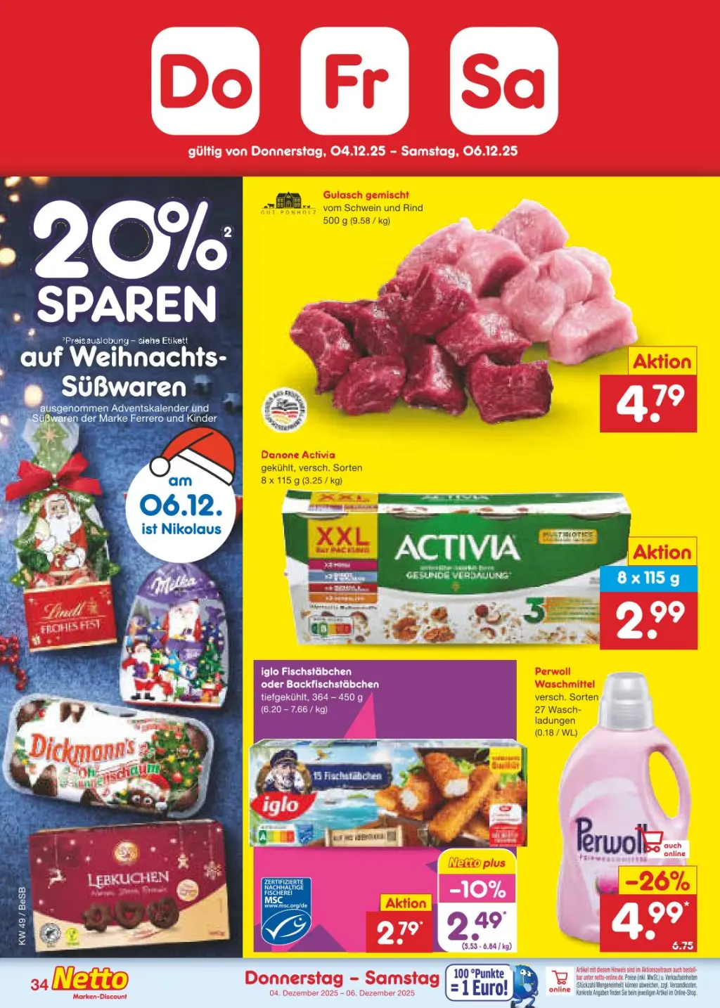 Netto Marken-Discount Prospekt KW49 mit aktuellen Angeboten und attraktiven Rabatten – günstige Lebensmittel, Sparen Sie bei Netto Marken-Discount Prospekt diese Woche!