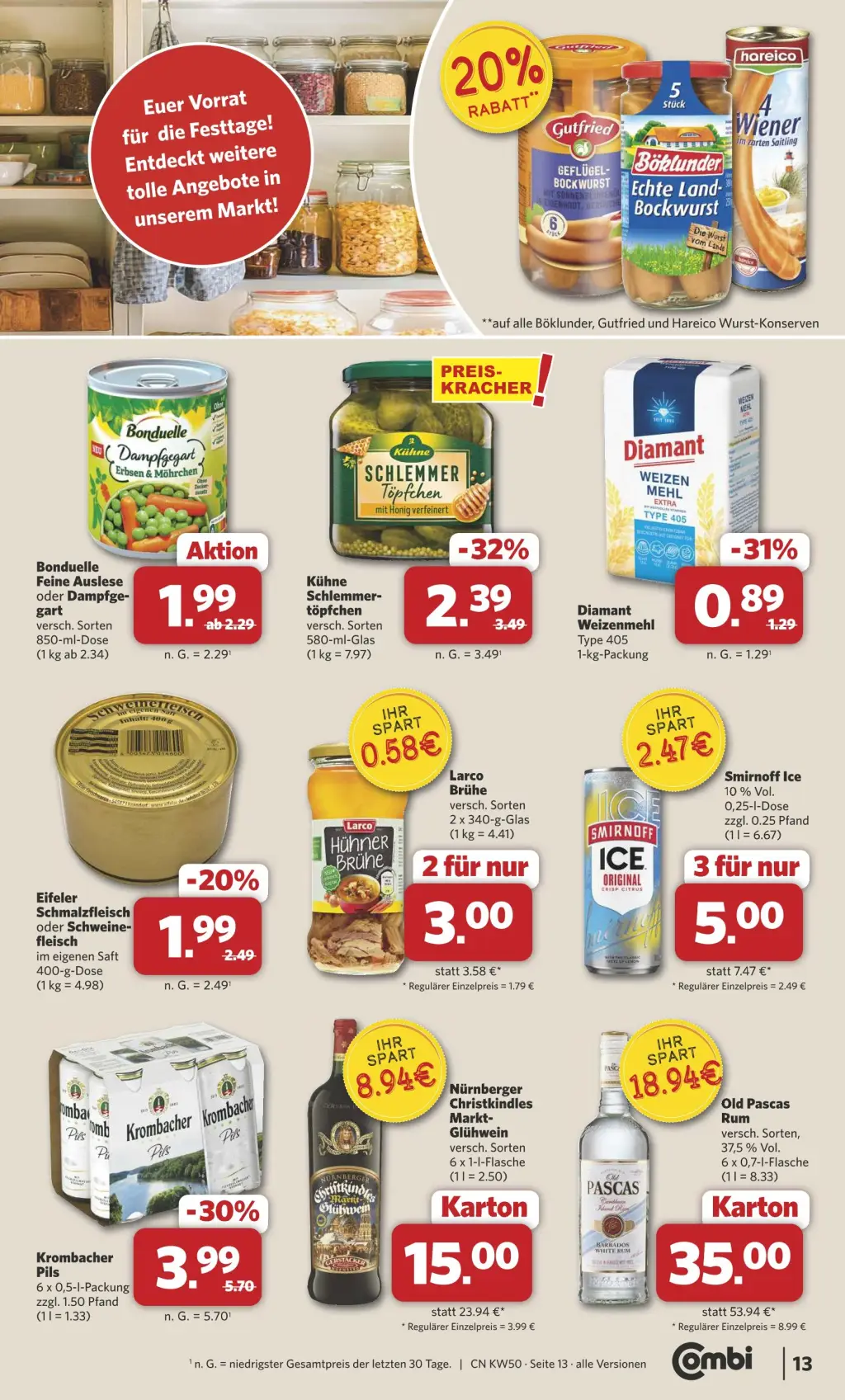 Combi Prospekt KW50 mit aktuellen Angeboten und attraktiven Rabatten – günstige Lebensmittel, Sparen Sie bei Combi Prospekt diese Woche!