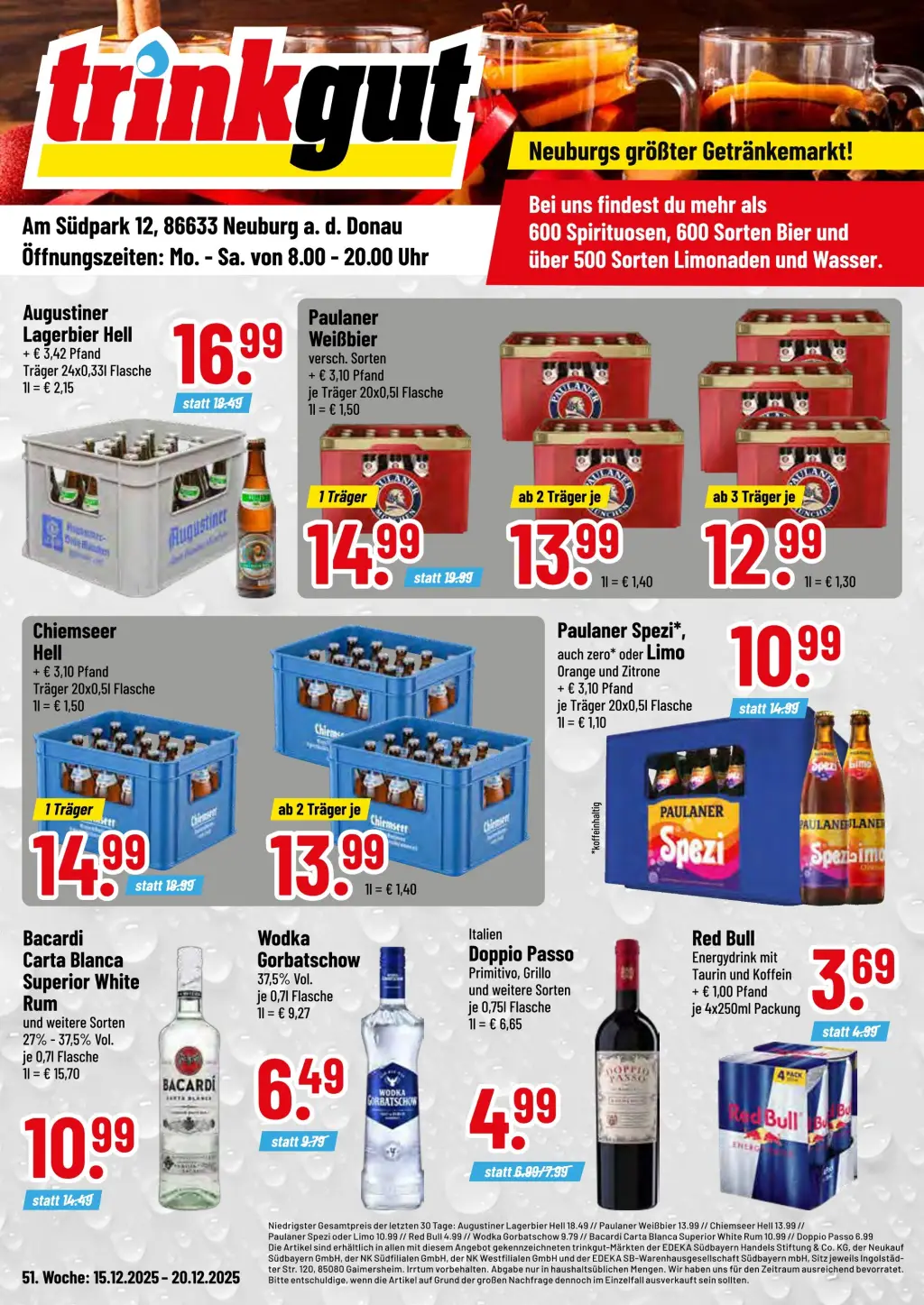 trinkgut Prospekt KW51 mit aktuellen Angeboten und attraktiven Rabatten – günstige Lebensmittel, Sparen Sie bei trinkgut Prospekt diese Woche! trinkgut Prospekt KW51 mit aktuellen Angeboten und attraktiven Rabatten – günstige Lebensmittel, Sparen Sie bei trinkgut Prospekt diese Woche!