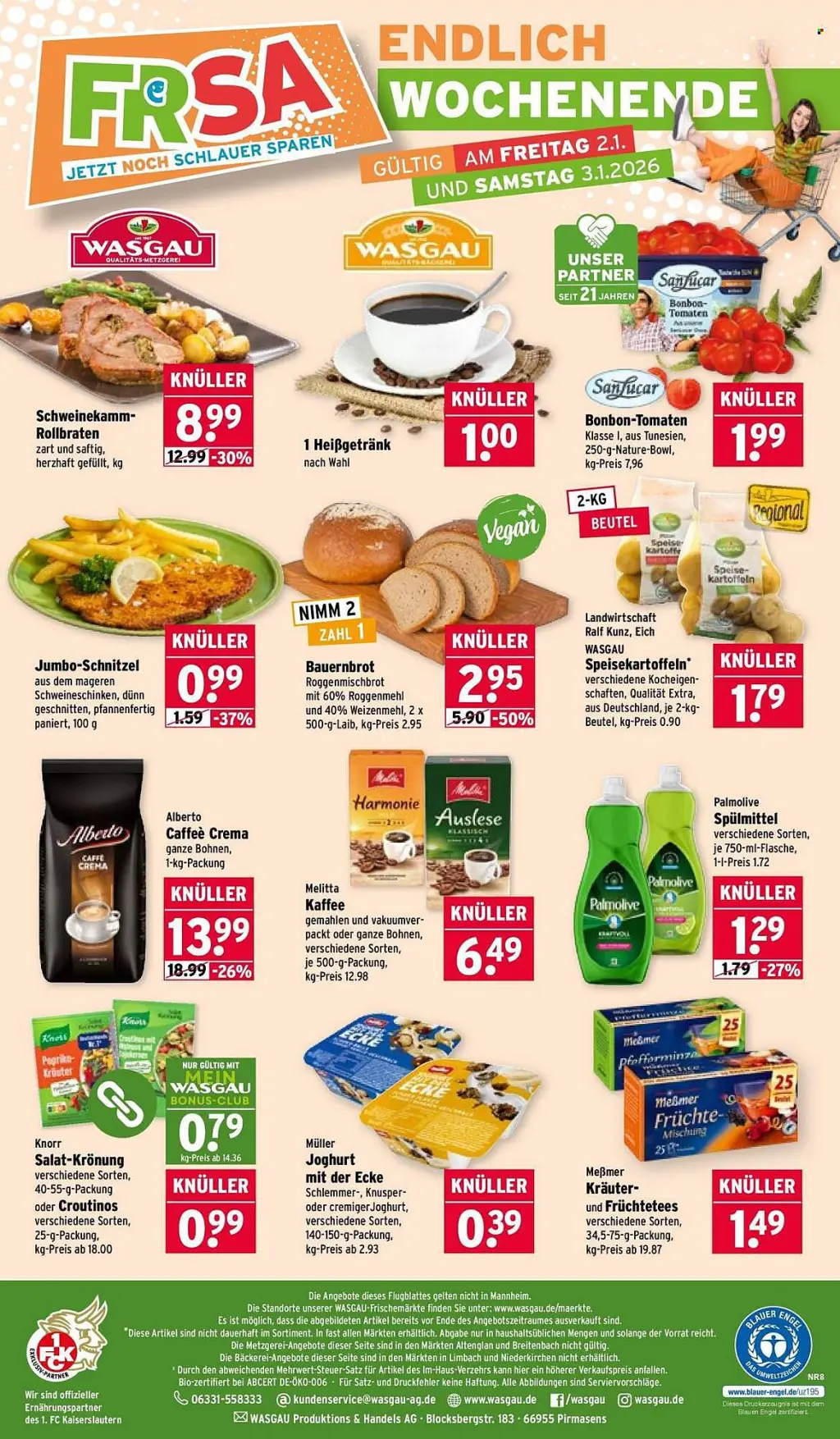 Wasgau Prospekt KW01 mit aktuellen Angeboten und attraktiven Rabatten – günstige Lebensmittel, Sparen Sie bei Wasgau Prospekt diese Woche!